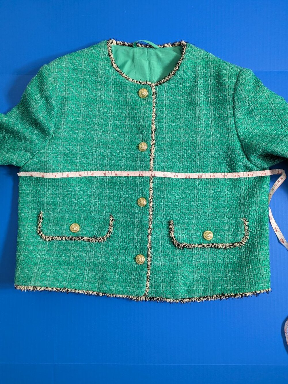 H&M Green Tweed Jacket Gold Buttons Size M - Picture 6 of 11